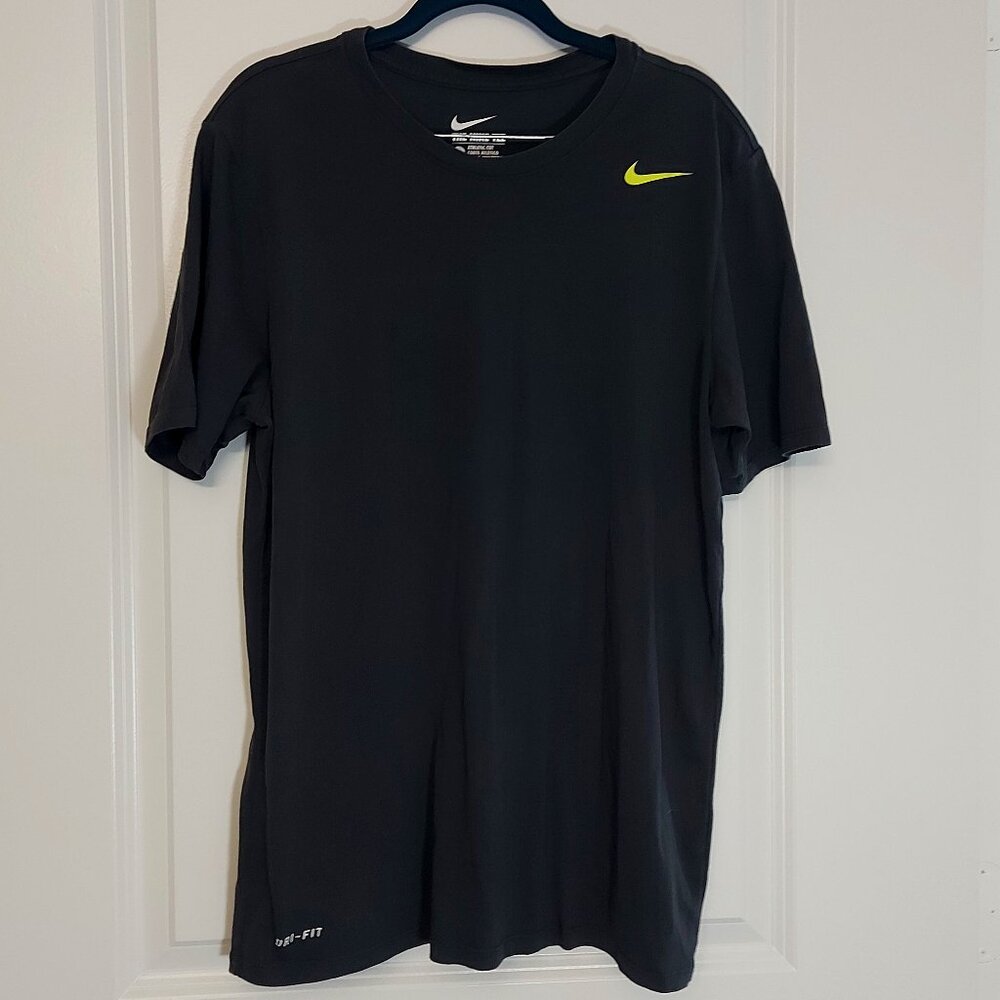 The Nike Tee - Dri Fit, Athletic Gray, Yellow-Green Swoosh
